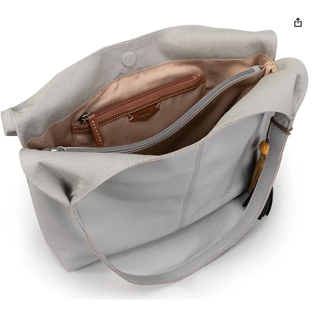 The Sak Huntley Leather Hobo Bag Light Smoke Grey Shoulder Bag NWT 108506